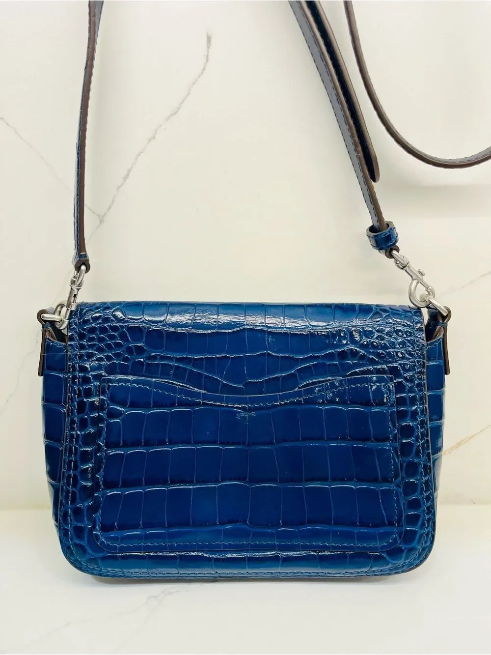 Tory Burch Thea Croc-Embossed Leather Flap Crossbody Bag Adjustable Straps